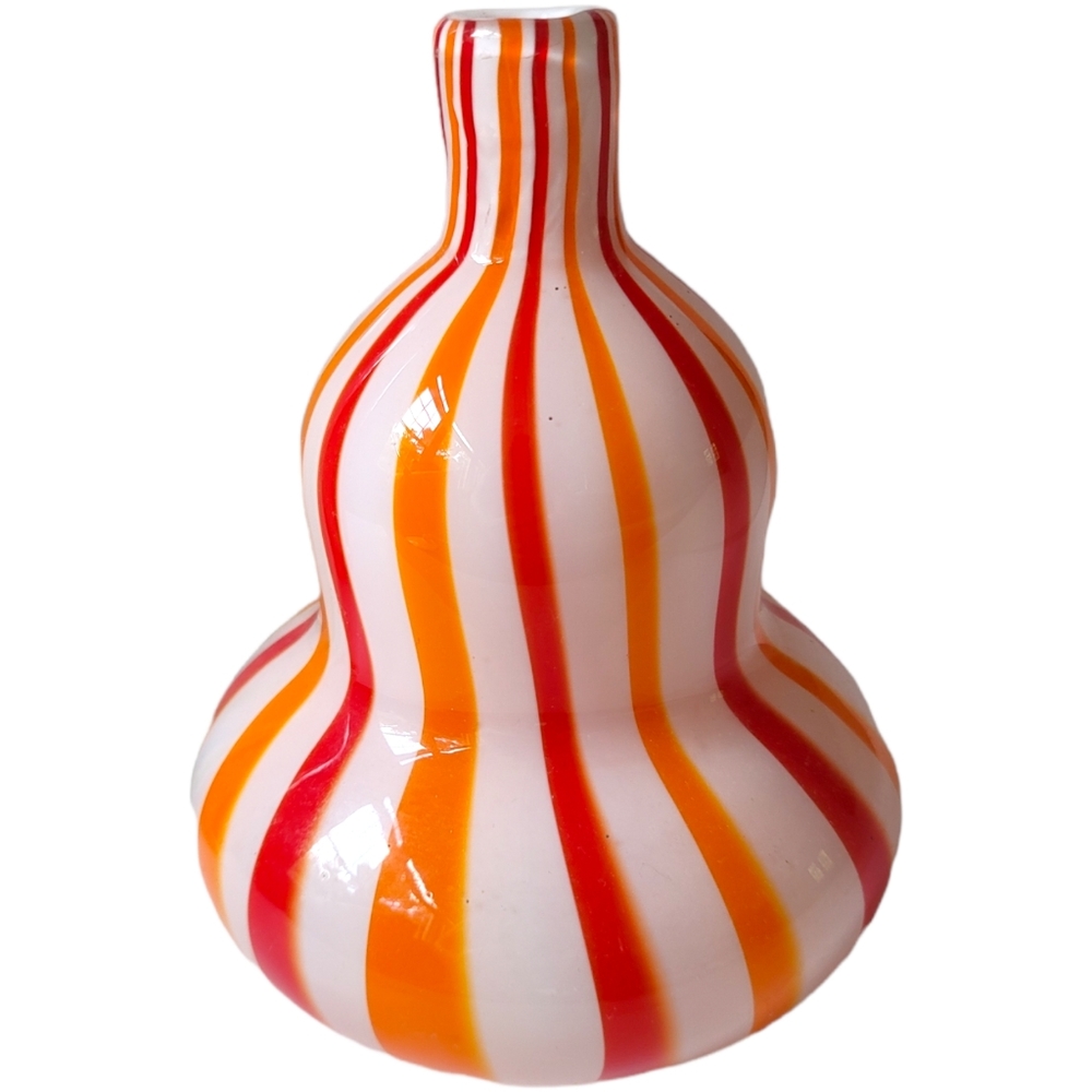 Candy srtipe mcm bulbous vase red/orange mid century modern